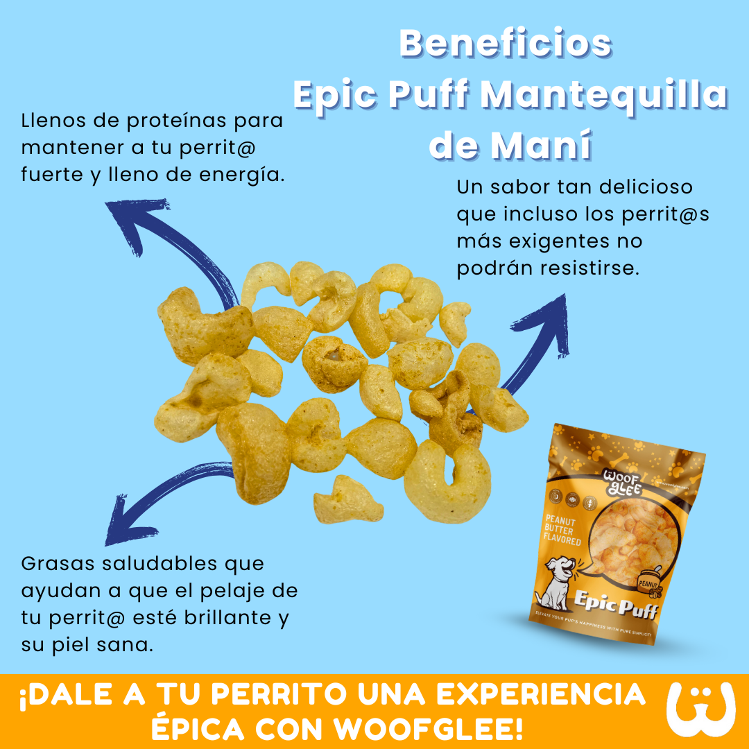 WoofGlee: Epic Puffs, Sabor Mantequilla de Maní, 2.5 oz