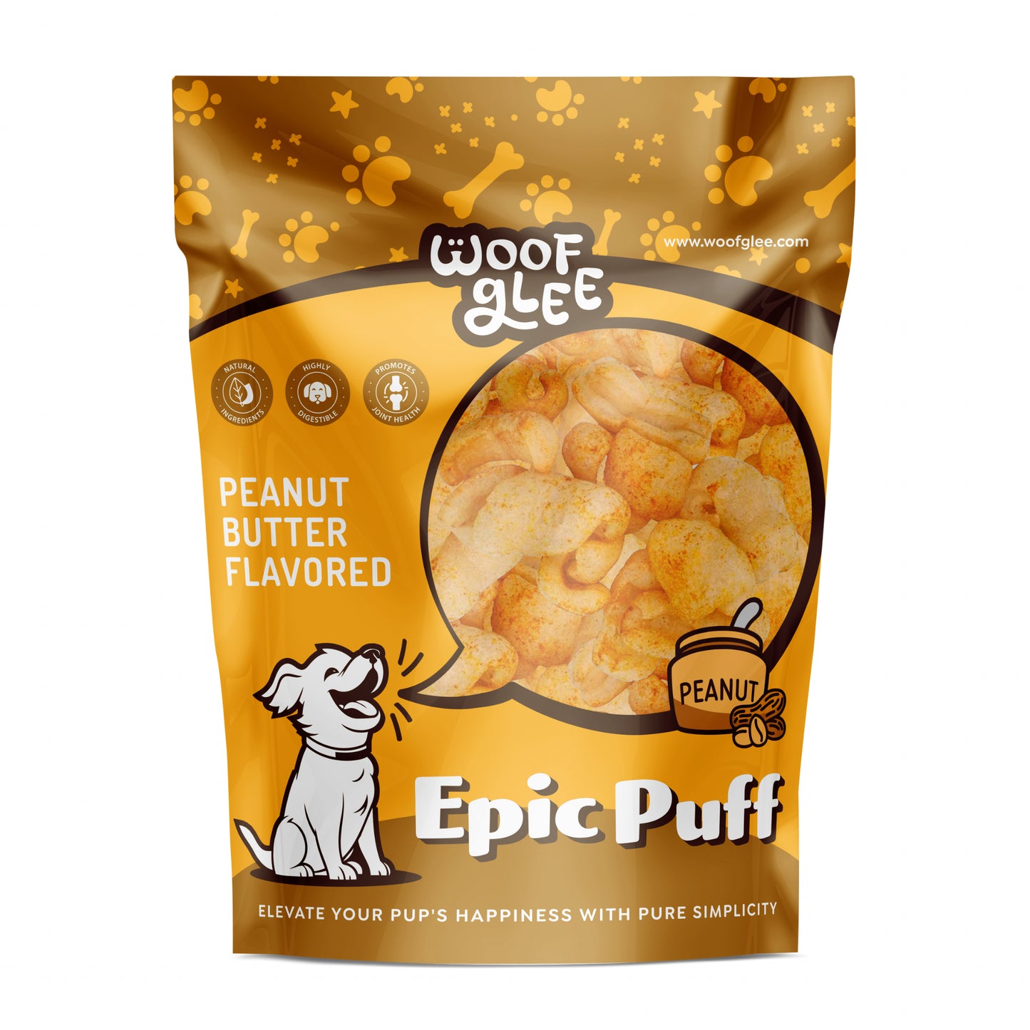 WoofGlee: Epic Puffs, Sabor Mantequilla de Maní, 2.5 oz